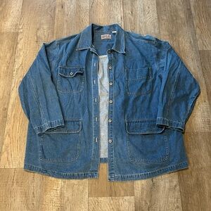 Vintage Blue Denim Button-Up Lightweight Shirt Jacket Relaxed Fit Western